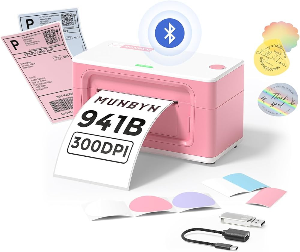 MUNBYN Bluetooth Thermal Label Printer 941B, Wireless 300DPI 4x6 Shipping Label Printer for Small... | Amazon (US)