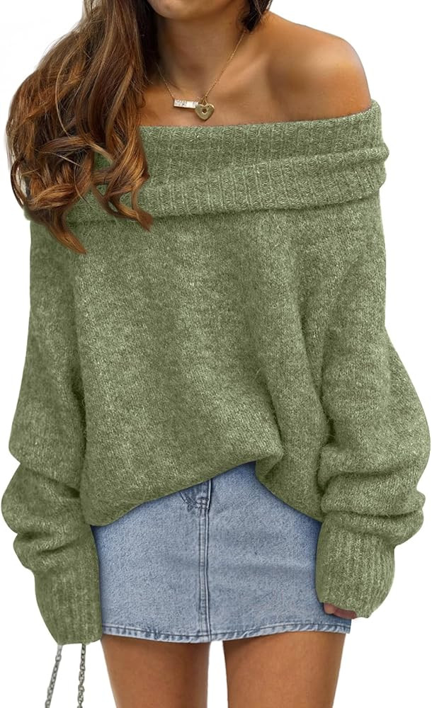 LILLUSORY Womens Off The Shoulder Sweater Oversized Batwing Sleeve Loose Pullover Sweaters Tops | Amazon (US)