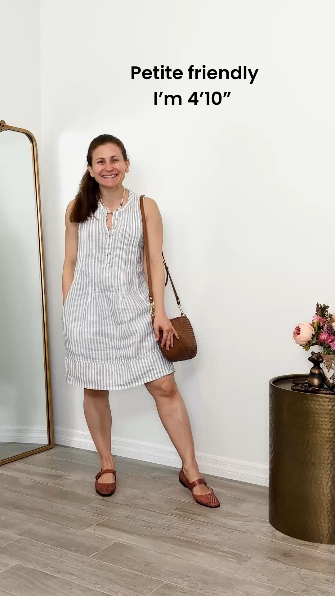 Petite friendly linen dress for spring to summer; it has roomie pockets that lay flat; it’s just above my knees at 4‘10“, wearing true size,extra small; makeup free day, wearing tinted sunscreen only

#LTKPetite #LTKOver40 #LTKootd