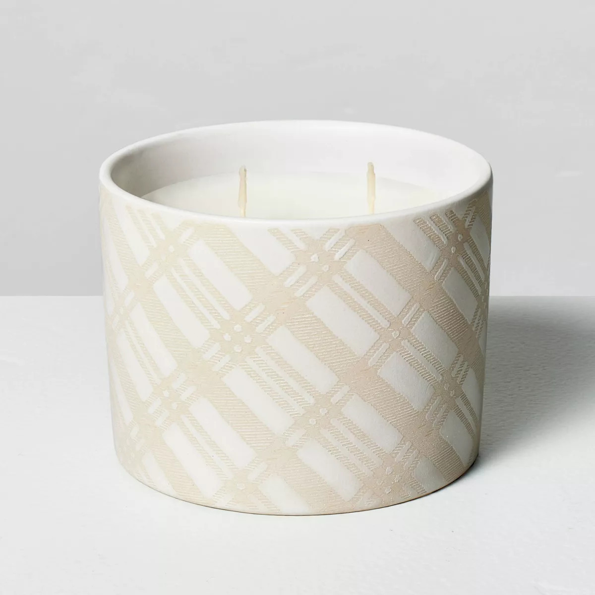 Plaid Ceramic Mulled Spice 2-Wick Jar Christmas Candle Ivory 11oz - Hearth & Hand™ with Magnoli... | Target