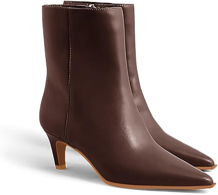 Coutgo Ankle Boots for Women Kitten Low Heel Pointed Toe Booties Side Zipper Fall Shoes | Amazon (US)