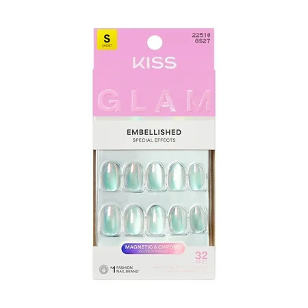 KISS GLAM Embellished Press On Nails ‘Celestique’ Blue Short Round 32 Count | Walmart (US)