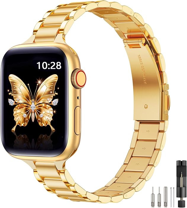 Amazon.com: WFEAGL Thin Metal Bands Compatible with Apple Watch Band 42mm (Series 11 10) 41mm 40m... | Amazon (US)