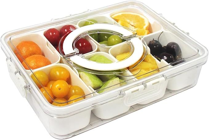 Yuroochii Divided Serving Tray with Handle - Lid & Removable Snack Box 8 Compartment Fruit Contai... | Amazon (US)