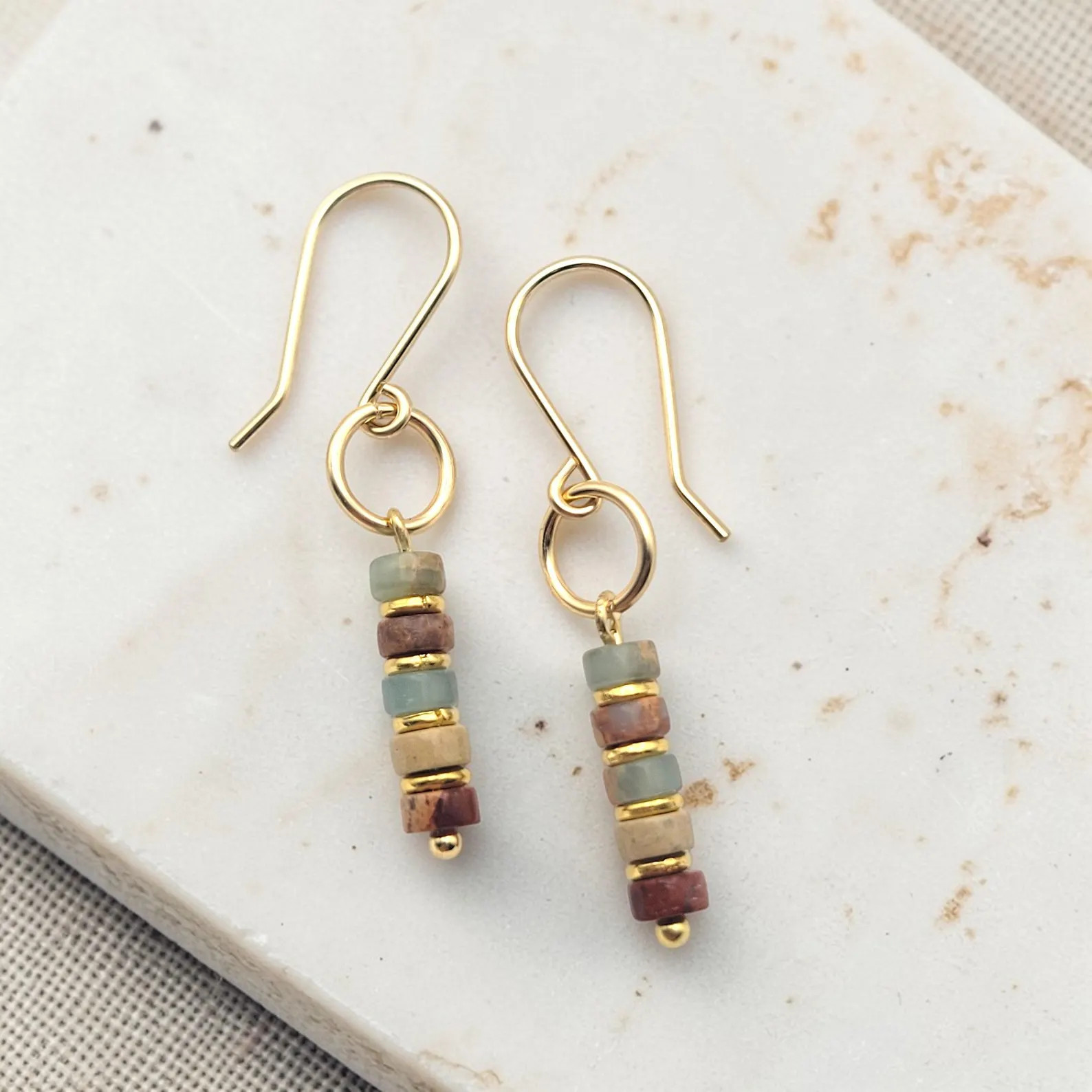 Jasper and Gold Dangle Earrings, Earth Tone Beaded Earrings | Etsy (US)