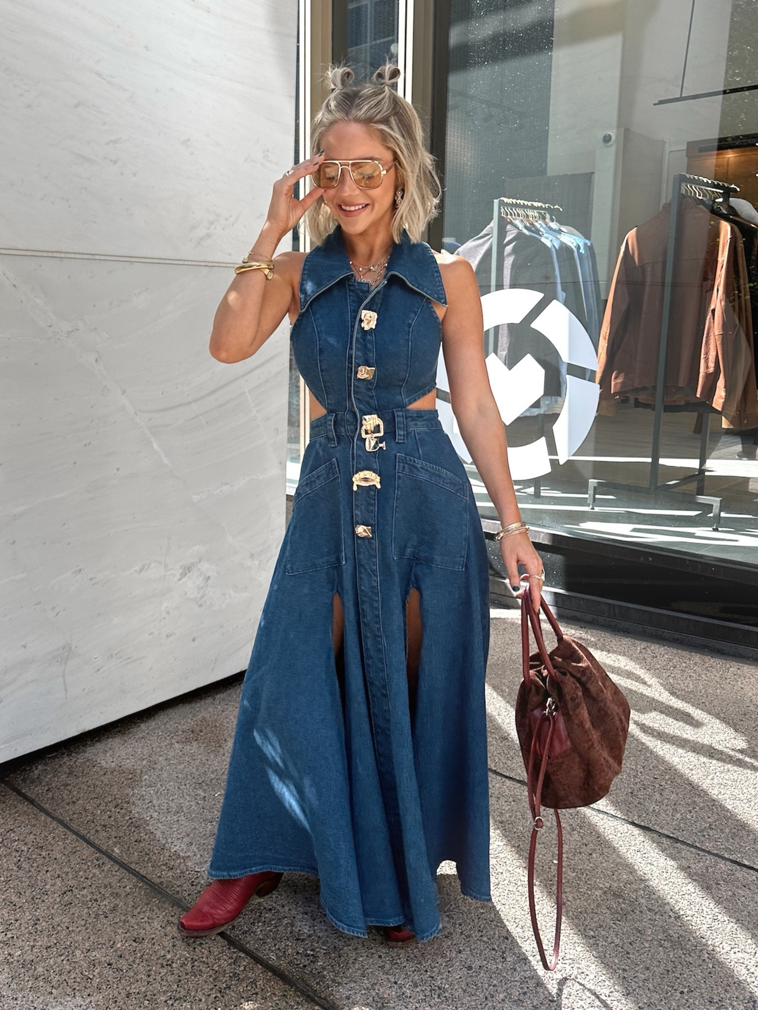 white christmas dresses Sleeveless Button Front Denim Dress with Pockets – Mini Jean Dres – Luxxe  Apparel main image 0