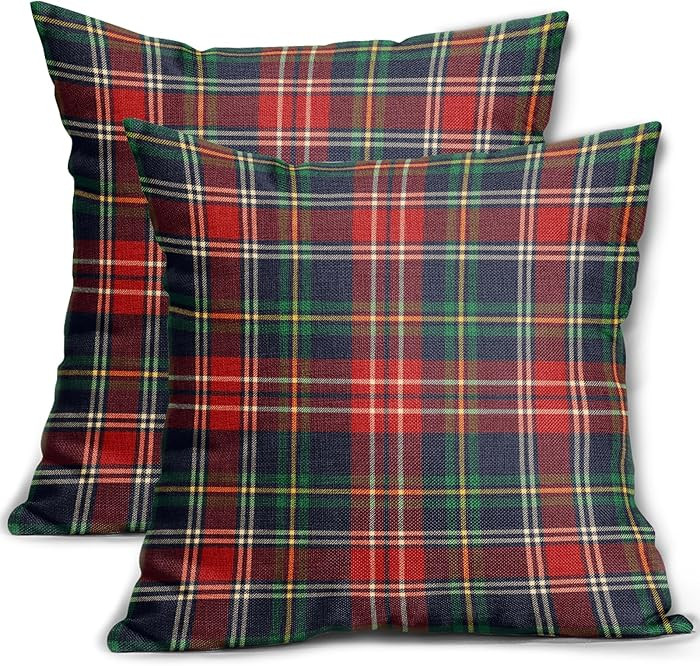 Christmas Plaid Pillow Covers 18x18 Set of 2 Red Green Blue Xmas Buffalo Plaid Checked Print Thro... | Amazon (US)