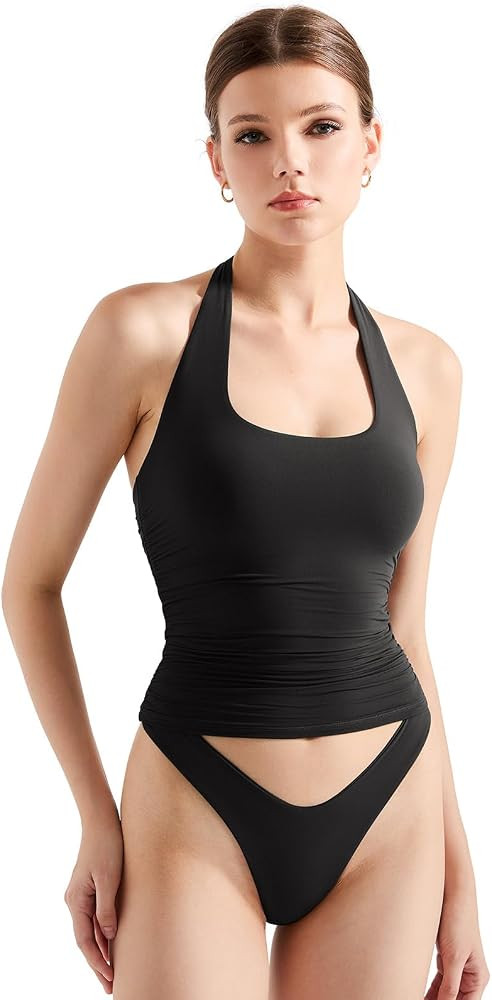 SUUKSESS Women Halter Tank Tops Double Lined Backless Y2K Going Out Tops | Amazon (US)