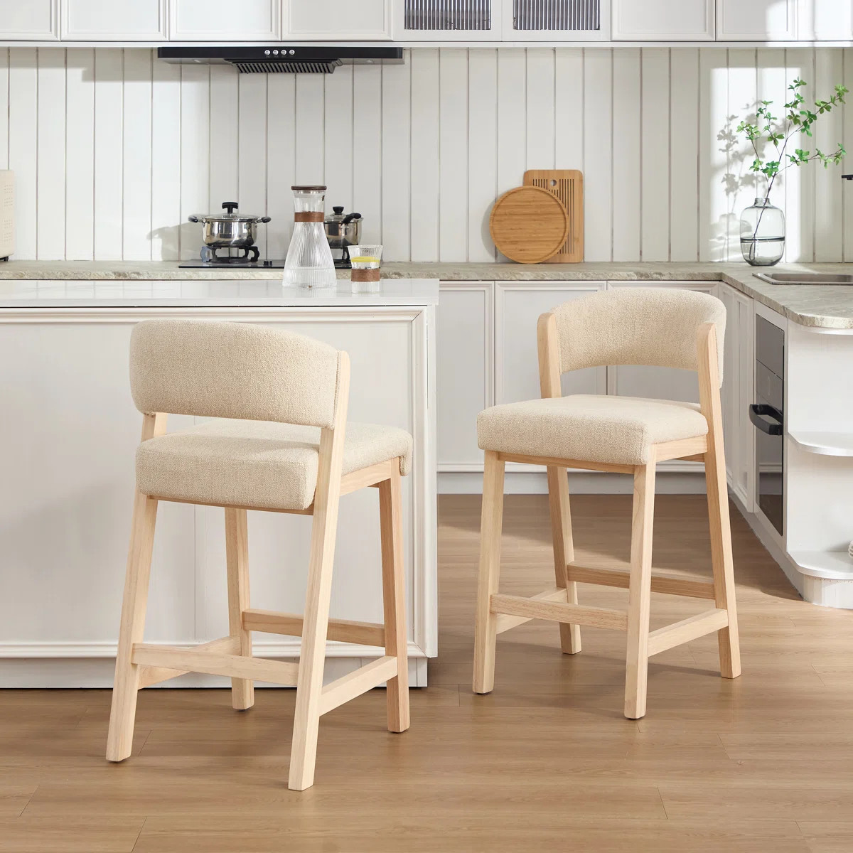 Albia 26.2"H Mid-Century Upholstered Linen Counter Stool With Solid Wood Frame (Set of 2) | Wayfair North America
