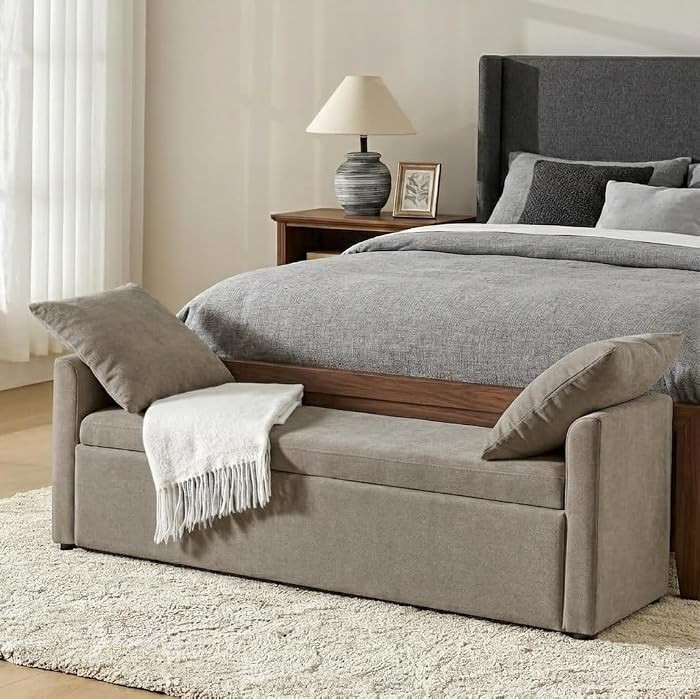 HULALA HOME 59" Storage Bench with 2 Throw Pillows, Modern Long Bedroom Bench for End of Bed, Com... | Amazon (US)