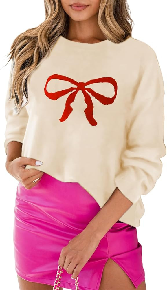 Women 2023 Merry Christmas Round Neck Sequin Letters Sweater Casual Solid Slogan Long Sleeve Pull... | Amazon (US)