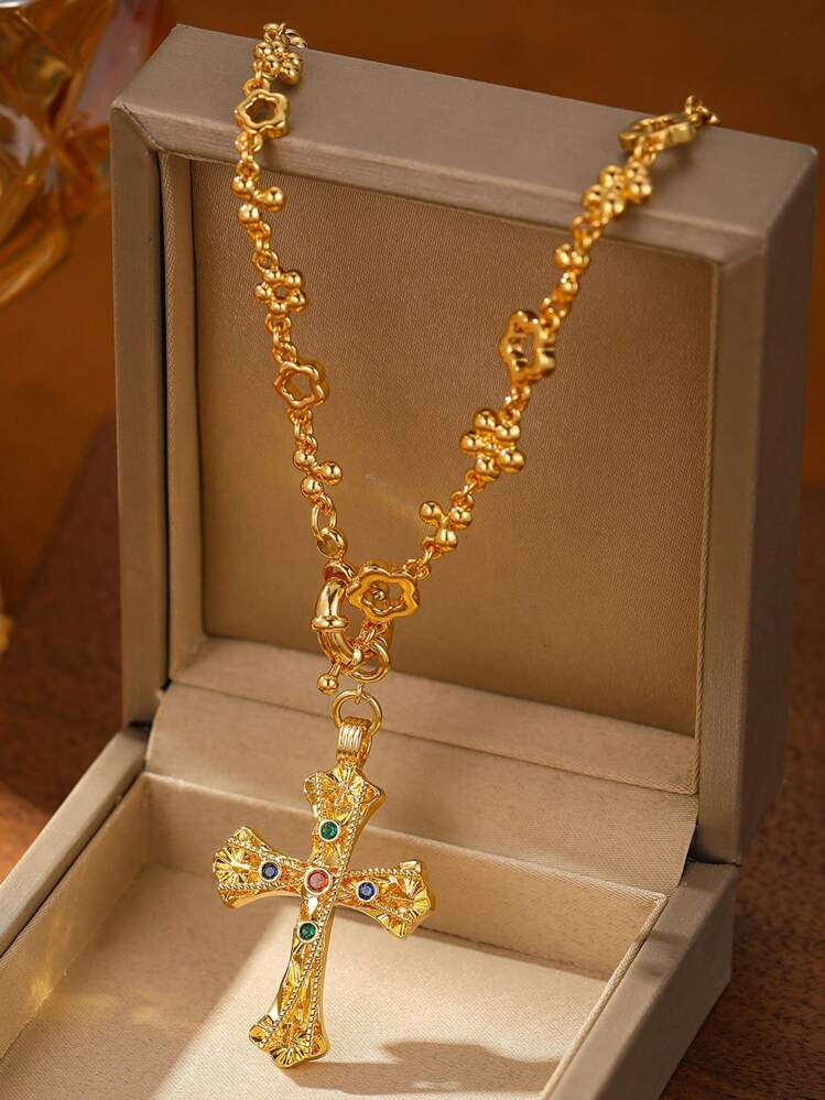 1Piece Retro Cross Pendant Necklace For Women Men Fashion Couple Chain Necklace,Gift For Ascension Day, Baptism, Christians, Mother's Day, Valentine's Day,Velvet Bag Packed,Mom,Mother,Mother's Day,Gift | SHEIN