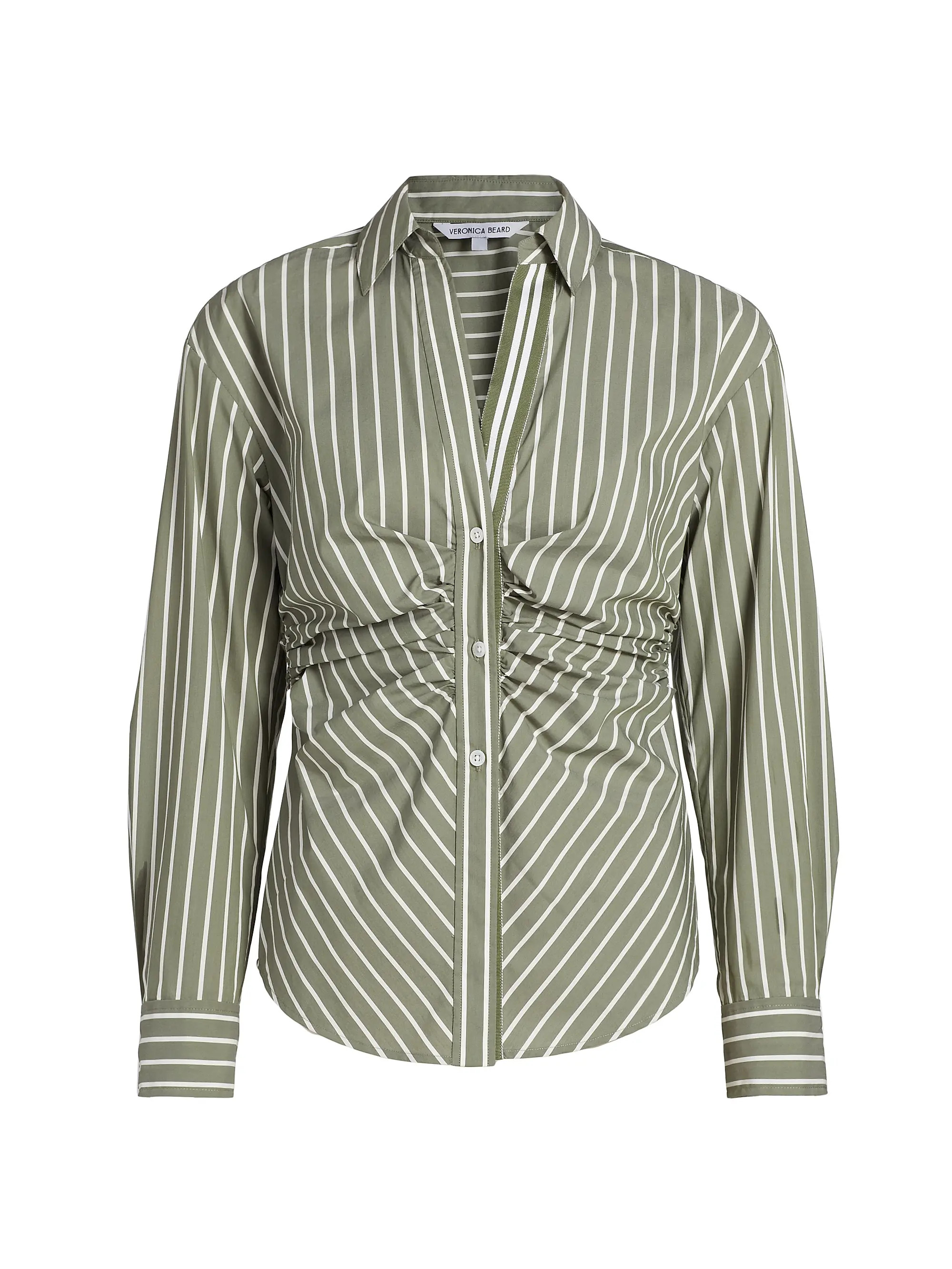Devra Ruched Striped Stretch-Cotton Button-Front Top | Saks Fifth Avenue