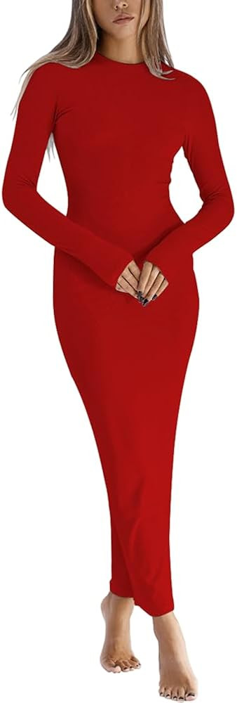 BONITEE Women Long Sleeve Maxi Dress 2026 Fall Casual Ribbed Cocktail Party Bodycon Dresses Sexy ... | Amazon (CA)