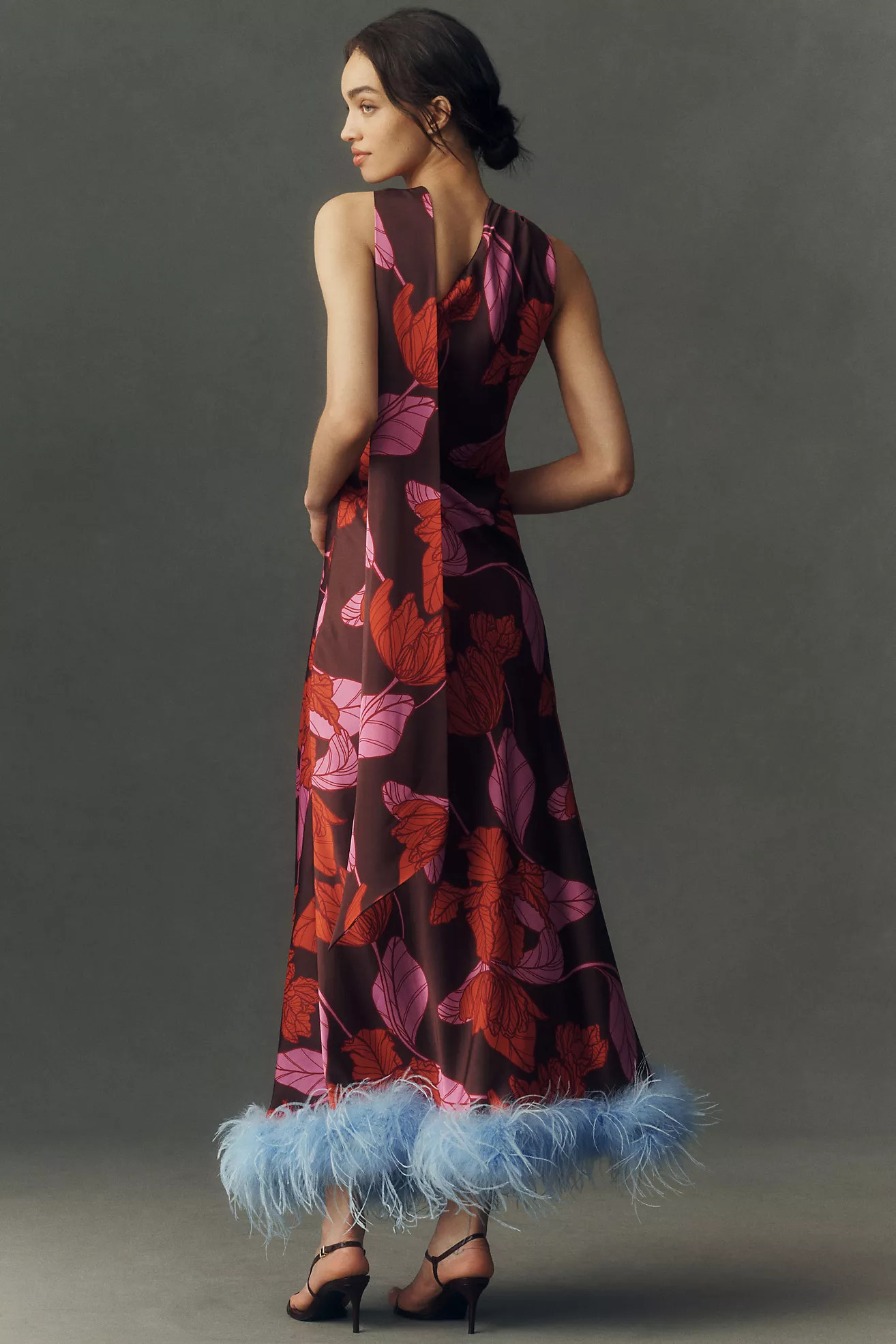 Hutch One-Shoulder Faux-Feather Trim Maxi Dress | Anthropologie (US)