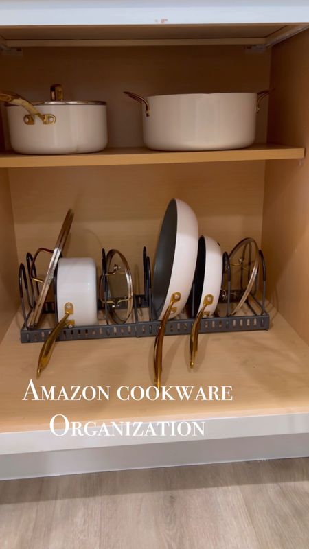 Amazon cookware organization. Pot and Pan organizer. Gold and white aesthetic pot and pan set. 

#LTKhome #LTKunder50 #LTKFind