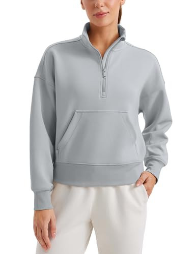 CRZ YOGA SoftAura Half Zip Sweatshirt for Women - Pullover Workout Casual Funnel Neck Sweat Shirts with Pocket Rhino Grey Small | Amazon (US)