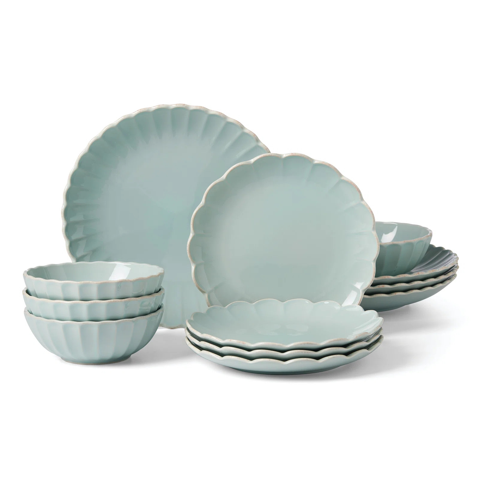 French Perle Scallop Ice Blue 12Pc Dinnerware Set | Wayfair North America
