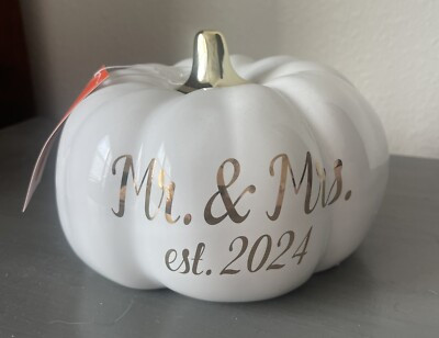 Mr & Mrs Est 2024 Martha Stewart Ceramic Pumpkin with Gold Stem Wedding Gift  | eBay | eBay US