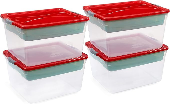 Rubbermaid Cleverstore Clear Holiday 71 Qt Bins with Tray Inserts, Built-In Handles to Maximize S... | Amazon (US)