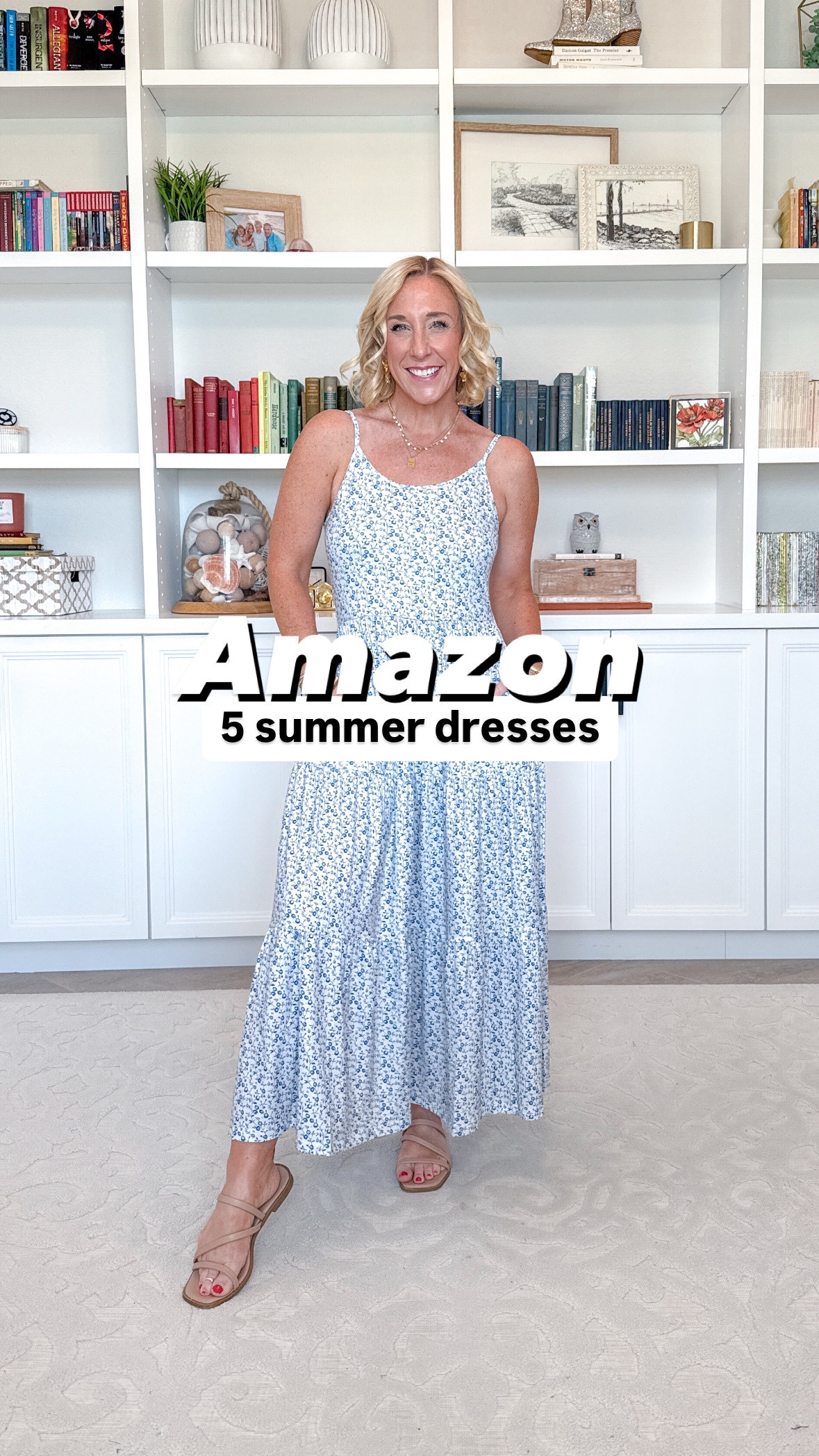 Amazon 5 summer dresses:
1. Tiered maxi dress - size small. 
2. Boho beach maxi dress - size small. 
3. Short sleeve swing dress - size small. 
4. & 5. Tie strap maxi dress - size small. 
• clear strap wedges - tts  

#LTKSeasonal #LTKOver40 #LTKFindsUnder50