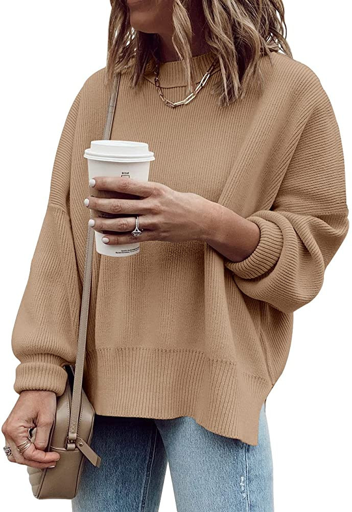 Imily Bela Womens Oversized Tunic Sweaters Fall Slouchy Long Sleeve Ribbed Knit Side Slit Pullove... | Amazon (US)