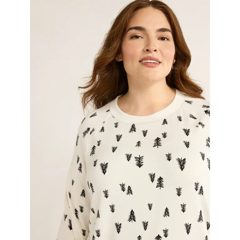 Joyspun Women’s Hacci Knit Tree Print Sleep Top with Long Sleeves, Sizes XS-3X | Walmart (US)