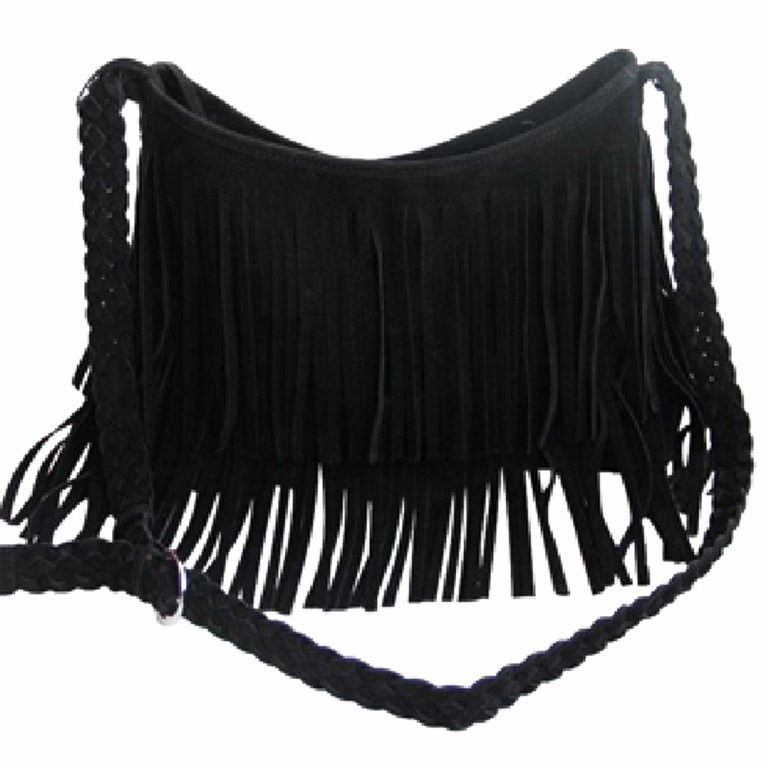 Denim Bag Fringed Boho Style Fringed Leather Bag Fringe Crossbody Purse Black | Walmart (US)