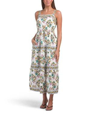 Linen Blend Sleeveless Floral Mixed Print Maxi Dress | TJ Maxx