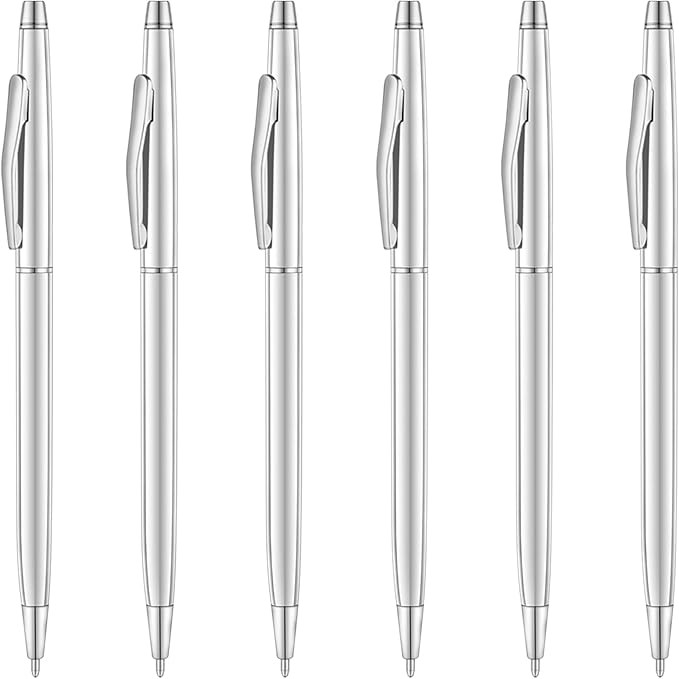 Unibene 6 Pcs Silver Slim Mental Ballpoint Pens Medium Point(1 mm) - Black ink, Nice Gift for Bus... | Amazon (US)