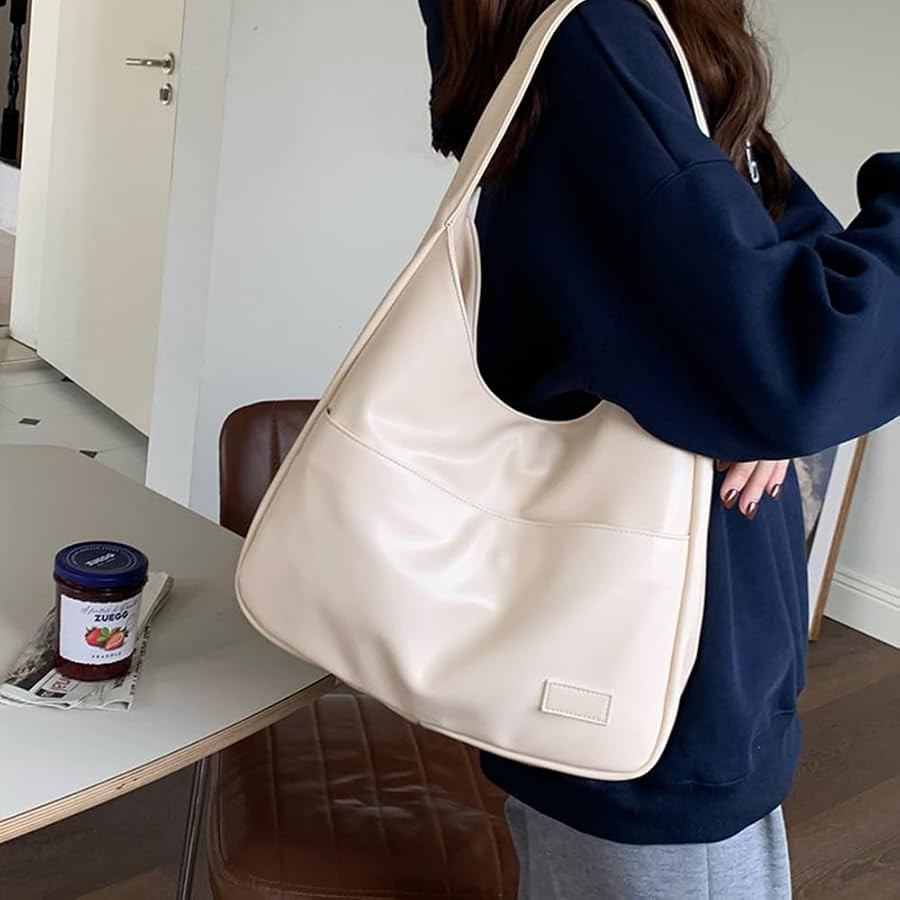 Shoulder Bag for Women, Solid Color Genuine Leather Shoulder Bag Tote Handbag Big Capacity Travel Purse Weekender Bag Shopper | Amazon (US)