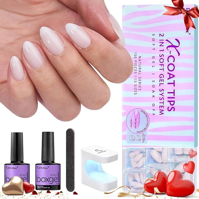 btartboxnails Gel Nail Tips and Gl ue Gel Kit - Pre Colored Milky White Soft Gel Nail Tips Kit, S... | Amazon (US)