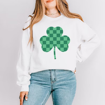Simply Sage Market Women's Graphic Sweatshirt Checker Shamrock - 2XL - White | Target