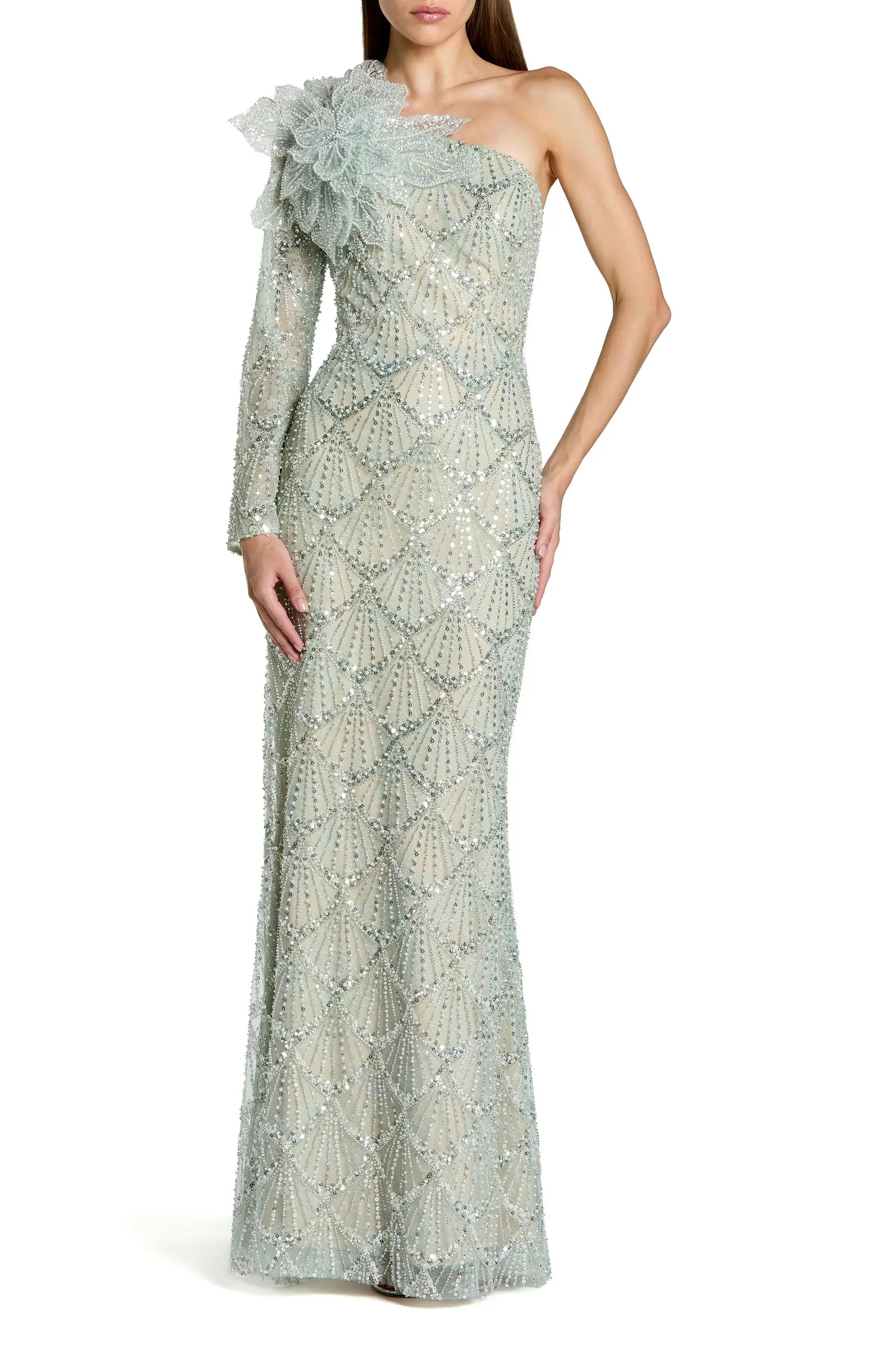 One Sleeve 3D Flower Sequin Column Gown (Women) | Nordstrom | Nordstrom