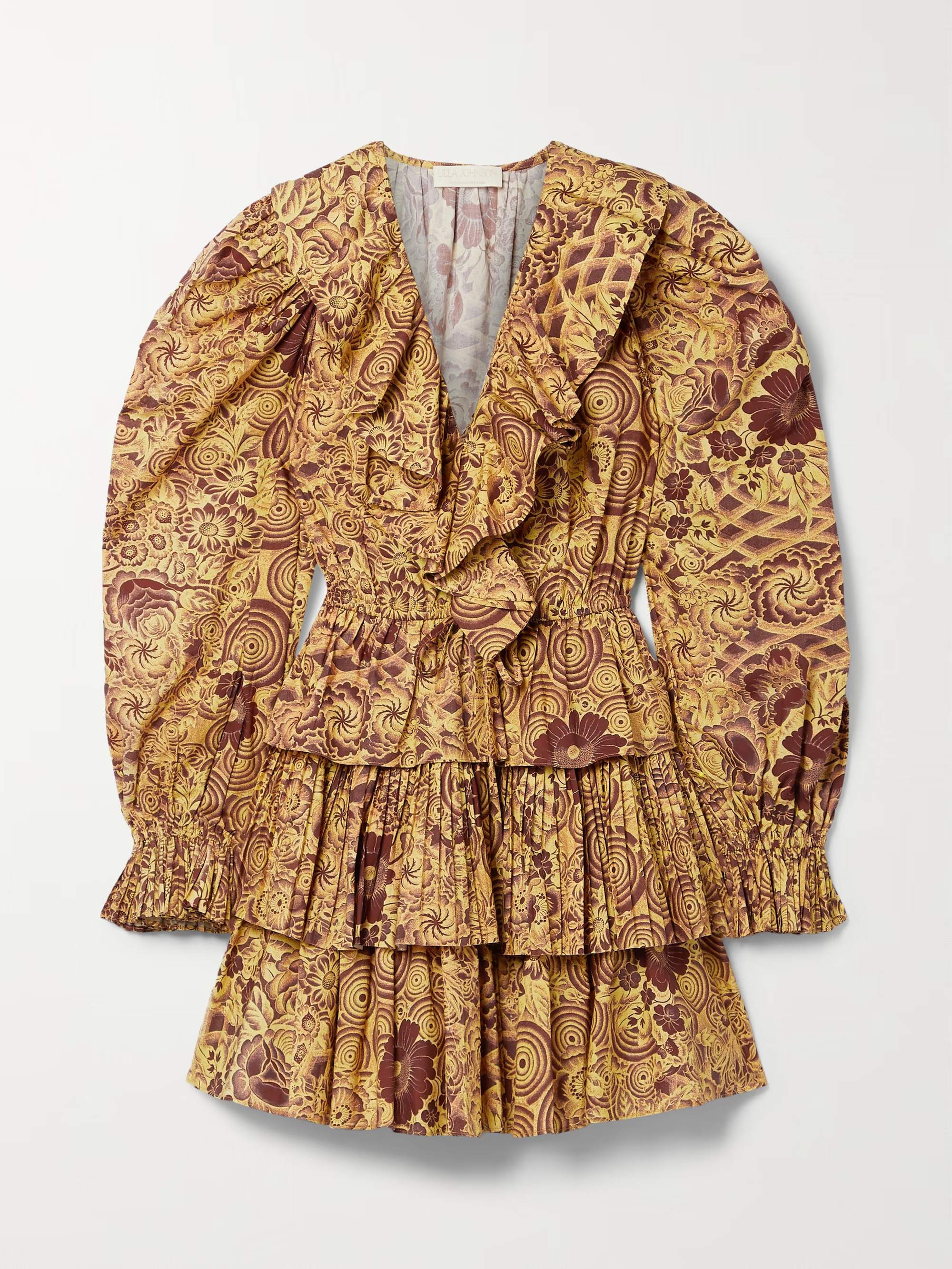 Yellow Lola tiered ruffled printed cotton-poplin mini dress | ULLA JOHNSON | NET-A-PORTER | NET-A-PORTER (US)