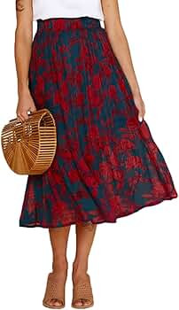 Womens High Waist Polka Dot Pleated Skirt Midi Maxi Swing Skirt with Pockets | Amazon (US)