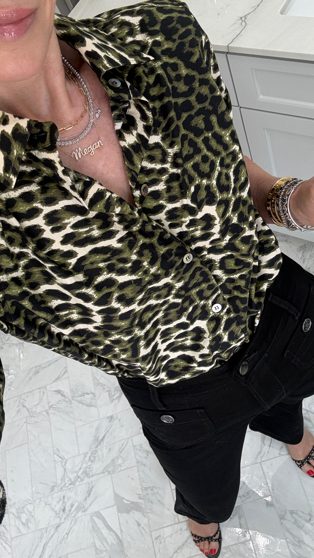 The most flattering jeans ever!!! Love these Saint + Sofia Bowie Jeabs in black. Styled with the coolest olive green/black leopard blouse and my new favorite black stud sandals.
Code: megan15 saves at Inez Shoes

#LTKOver40 #LTKootd #LTKWorkwear