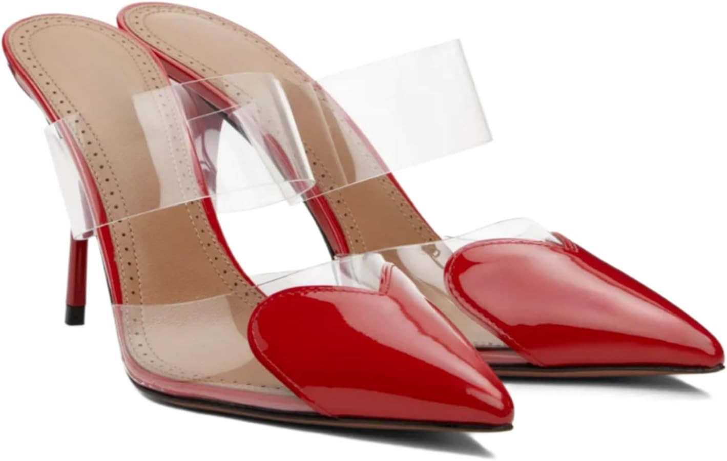 Love Heart Clear High Heeled Sandals for Women Closed Pointed Toe Comfortable Stiletto Mule Slip ... | Amazon (US)