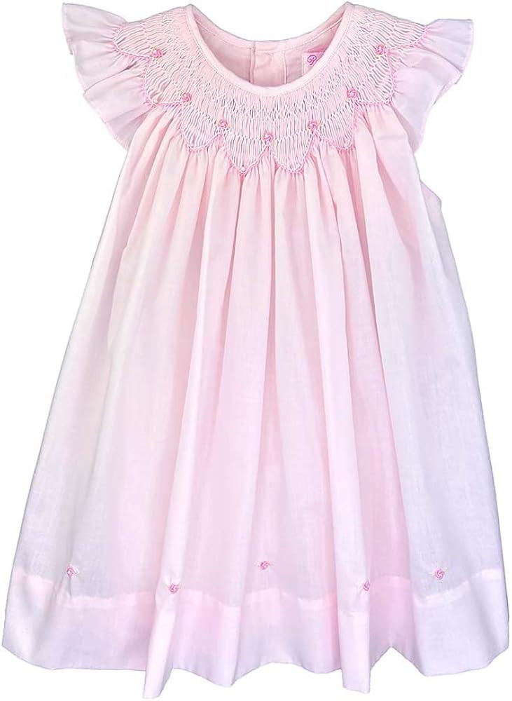 Petit Ami Pink Rosette Scalloped Smocked Neckline Bishop Dress 9 Months | Amazon (US)