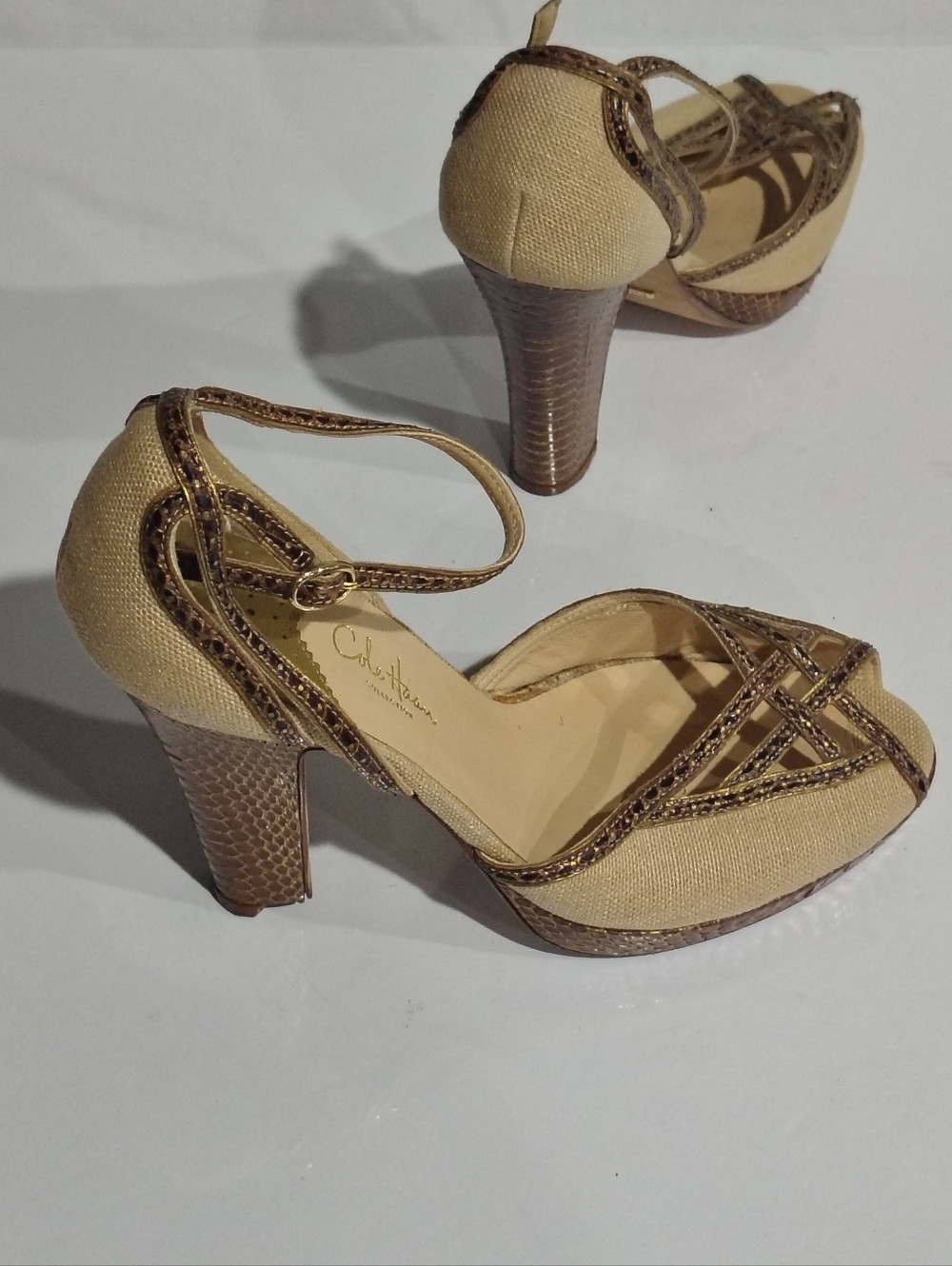 Cole Haan Nike Air Beige and Gold Textured Heel Sandals Size 10 | Poshmark