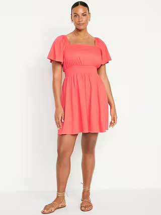 Waist-Defined Flutter-Sleeve Mini Dress | Old Navy (US)