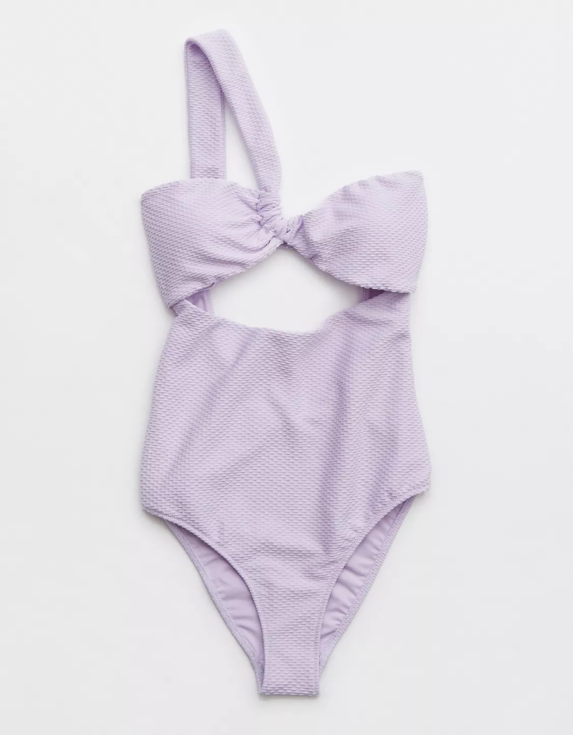 Aerie Jacquard One Shoulder Bandeau One Piece Swimsuit | Aerie