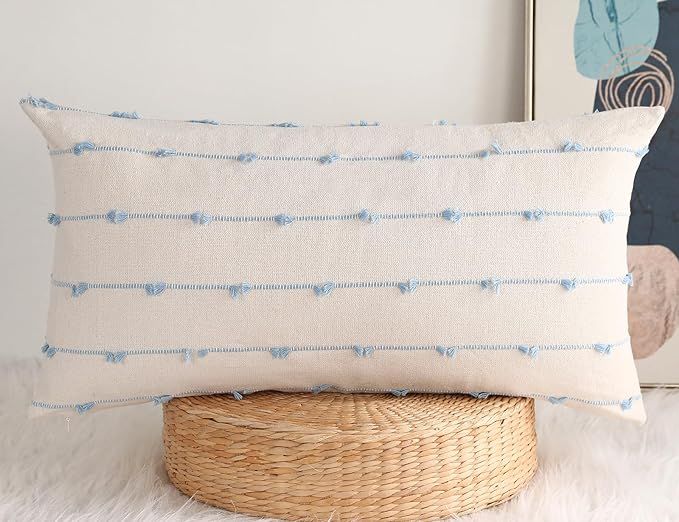 Boho Long Lumbar Pillow Covers 12 x 24 Blue,Classic Stripe Pattern Cotton Decorative Long Lumbar ... | Amazon (US)