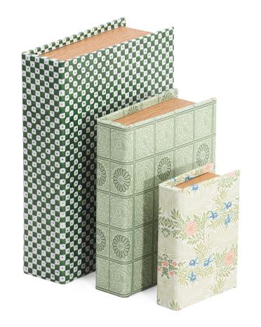 Set Of 3 Wood Leather Book Boxes | Marshalls