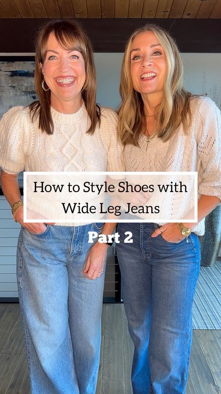 What shoes should we wear with wide leg jeans??🤔 We get this question a lot!! Answer:  Avoid chunky shoes that create a bottom heavy effect. Instead choose a pointy toe to elongate the leg, a sandal to lighten the look or a slimmer retro sneaker instead of a chunkier athletic sneaker. Hope this helps!! 💁🏻‍♀️💁‍♀️

We’ll continue to tackle these jeans & shoes styling questions in the weeks to come! Next up might be the 90’s jean—it’s a tricky one!!💙
HOW TO SHOP: 🛍️🛍️
1️⃣ Comment “links” for links to these outfits sent to your DM’s! 
2️⃣ Click the link in our bio to shop from our @shop.ltk or from our website!
3️⃣ Links will be in our stories for 24 hours!
#fallstyle #falloutfits #wideleg #howtostyle #styletip #fashiontips #styleideas #casualoutfits #casuallook #everydaystyle #casualchic #lastseenwearing #seattleblogger 
Wide leg jeans, Reformation jeans, pointy toe boots, Dolce Vita, Marc Fisher, Evereve, Kohl’s, beige sweater, puff sleeve sweater, retro sneaker, fall style, how to style

#LTKfindsunder50 #LTKstyletip #LTKfindsunder100