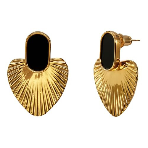 CelebWonde Black gold heart earrings for women，24K gold-plated statement dangle earrings，fashion vintage gold black earrings. | Amazon (US)