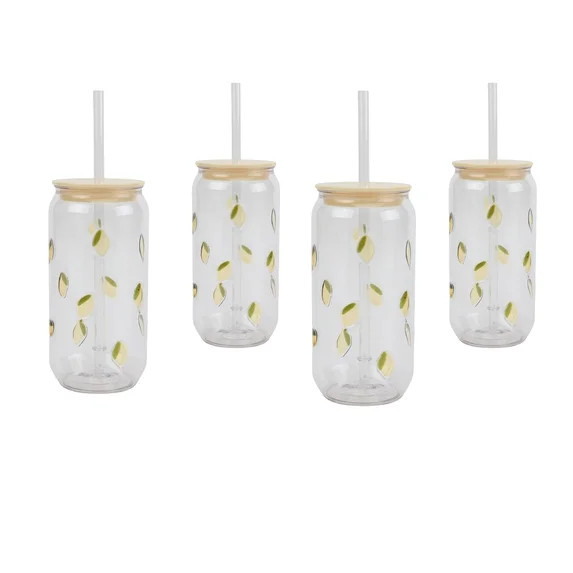Just Feed Me by Jessie James Decker 4-Piece 18oz Embossed Lemon Can Sipper Tumbler with Straw Set | Walmart (US)