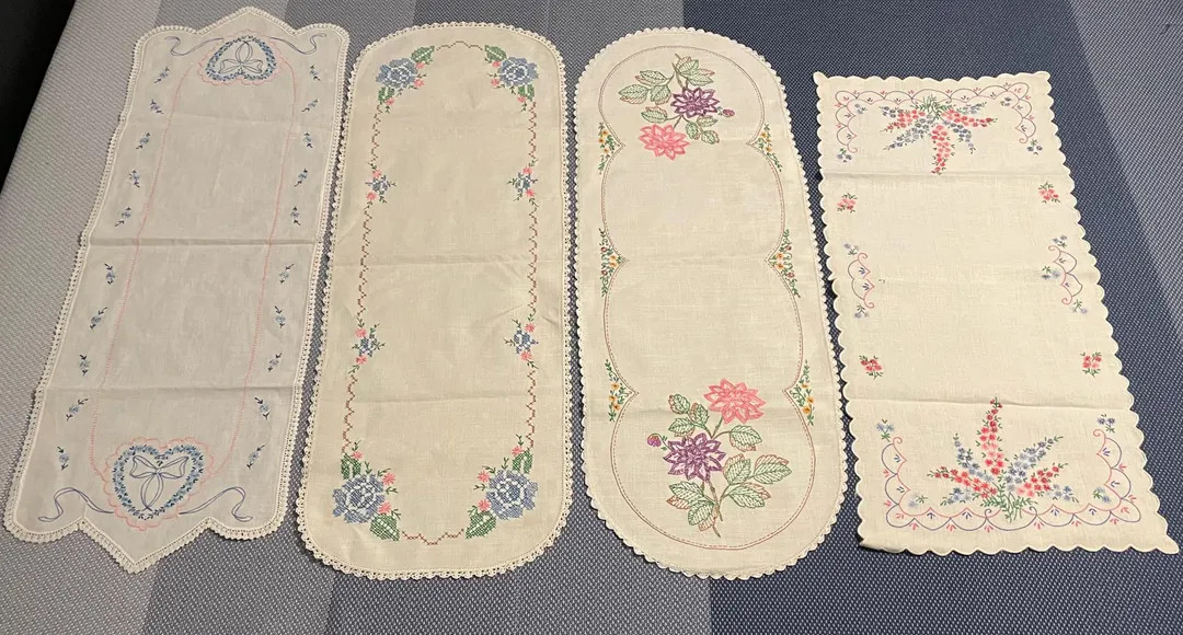 Vintage Hand Embroidered Table Runner / Dresser Scarf - 4 Designs - Etsy | Etsy (US)