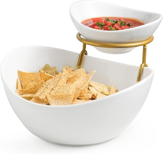 Porcelain Serving Bowl Set for Appetizer Serving Dishes Set with 2 Compartment, Chip and Dip Taco... | Amazon (US)