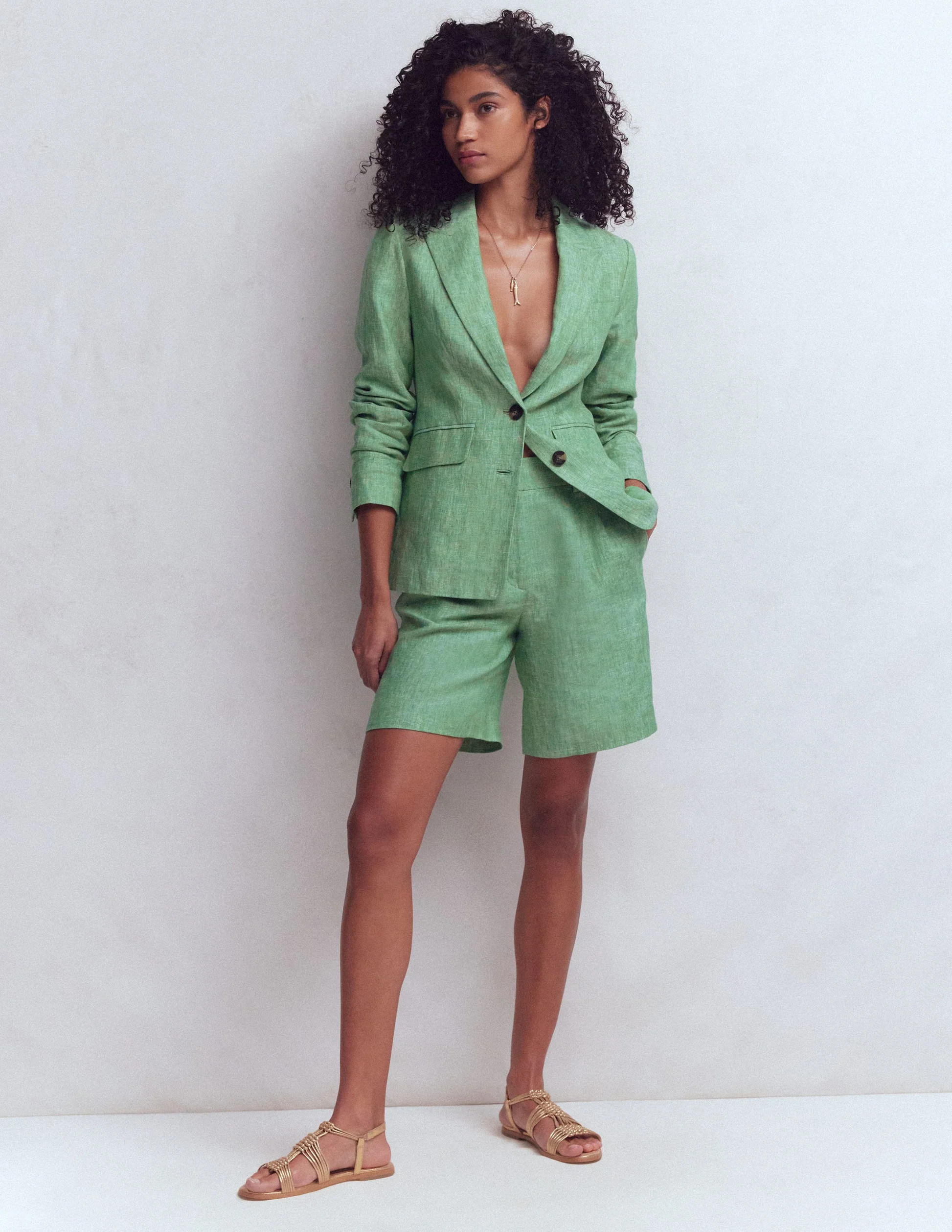 Kensington Linen Shorts-Almond Milk, Cheetah Pop | Boden (US)